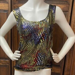 Multicolor funky disco stretchy Women's Top Sz L